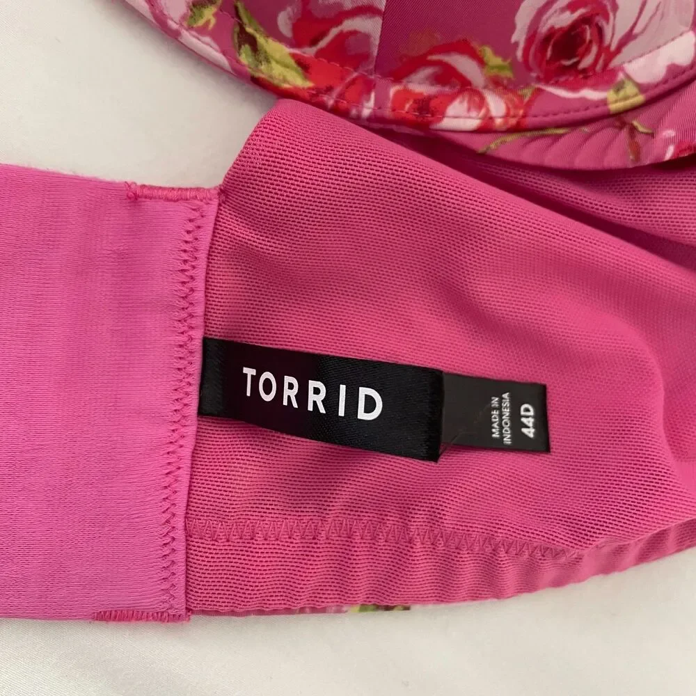 Torrid Bra 44D Pink Floral Rose Padded Underwire Full Coverage Plus Size